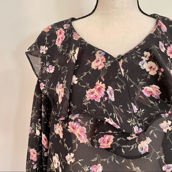 Vintage 90s Floral Bertha Collar Boho Peasant Blouse - Picture 4 of 7